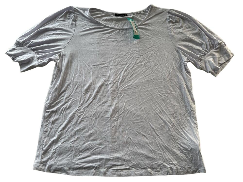 Staccato Raquelle Short Sleeve Knit Top Women's XXL White Puff Sleeve Tee NWT